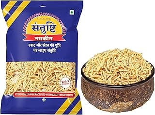 Santushti Namkeen Authentic Ujjaini Poha Sev-400gms | Crispy Medium Spicy Indian Snack Made in Groundnut Oil | Traditional Tea Time Snack | Healthy Munching Anytime | Fresh & Flavorful Taste