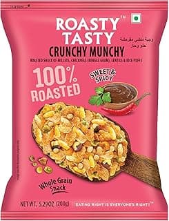Roasty Tasty Crunchy Munchy 200g (Pack of 2) | Healthy Snack | No Onion No Garlic | Ideal Millet Namkeen for Kids & Adults | Low Calorie Snacks - Roasted Namkeen - No Cholesterol, No Transfat Diet Mixture in Peri Peri Masala | Millet Snacks Items