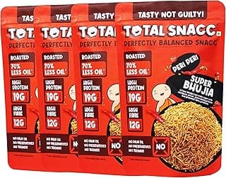 TOTAL SNACC Roasted Bhujia Peri Peri (125g x 4 Packs) | High Protein 19g , High Fibre 12g | 70% Less Oil | No Palm Oil | Healthy Snacks | High Protein Snacks | Millet Bhujiya | Baked Bhujia Sev | Baked Namkeen | Diabetic Friendly | Low Calorie